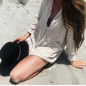 Free People Long Sleeve Linen Striped Blouse